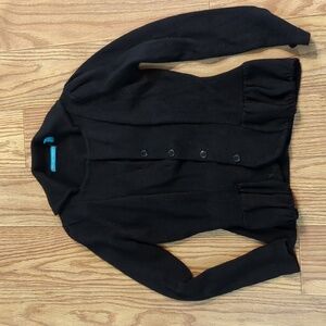 Terryl for Thalian black cotton blend button front peplum sweater, women's S